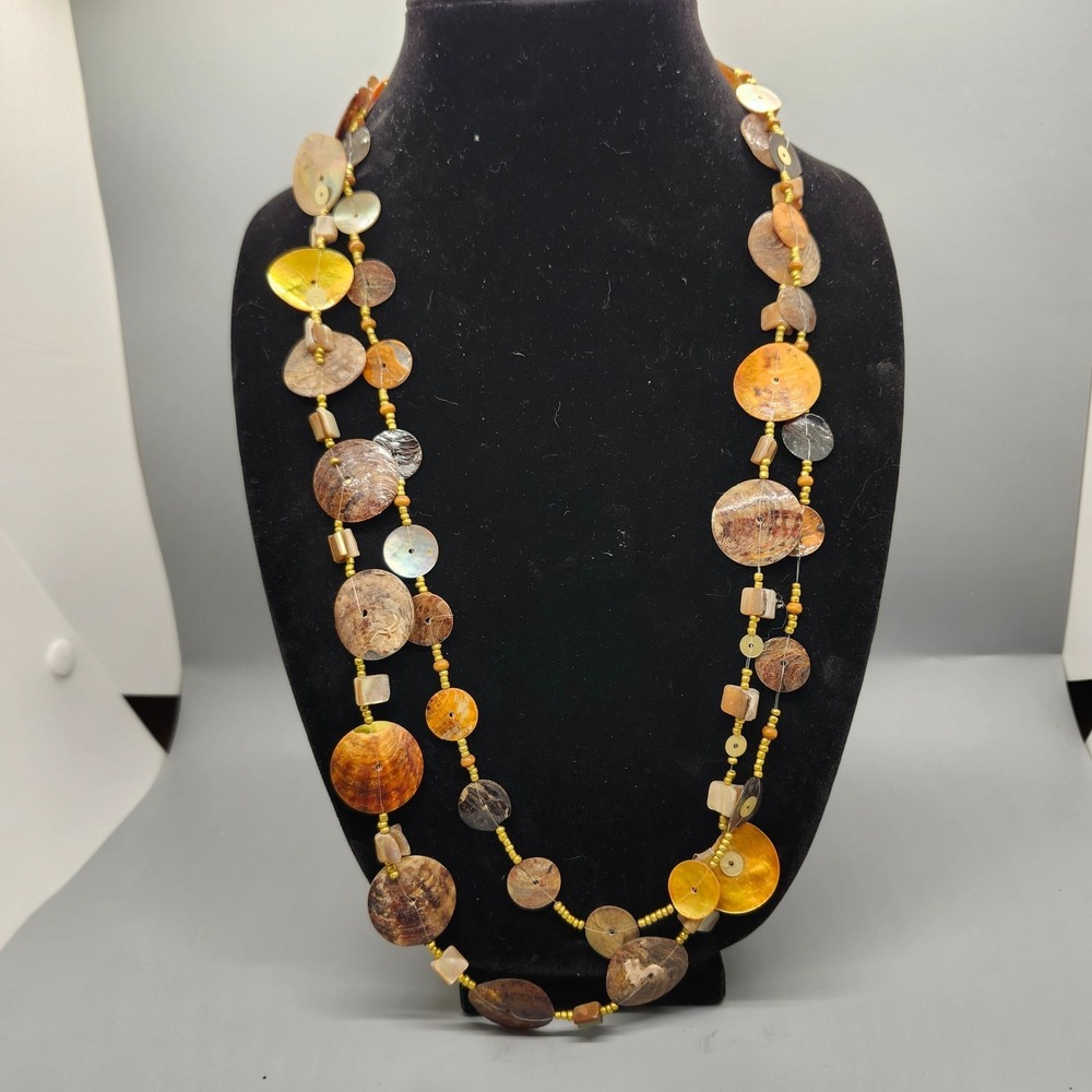 Vintage‎ Wispy Demure Disc Multi Strand Necklace Handmade Earth Tones